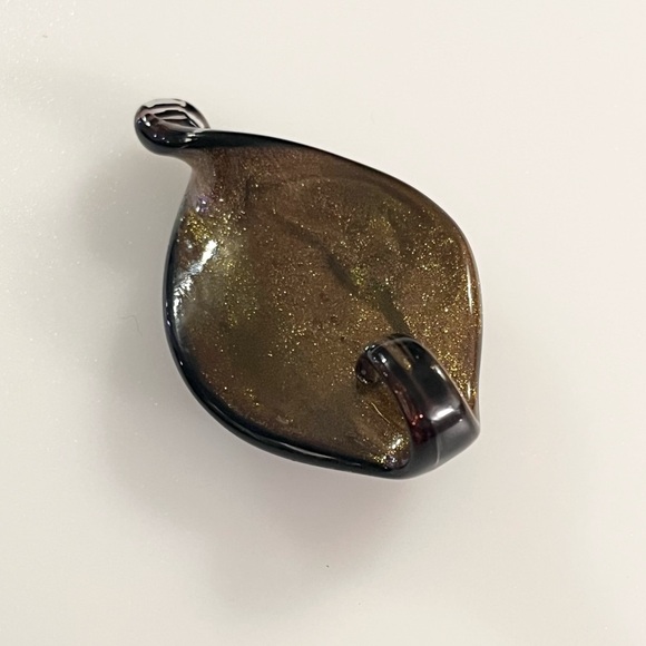 Hand-blown Lampwork Black Brown Gold Glitter Glass Swirl Teardrop Pendant - Picture 6 of 16